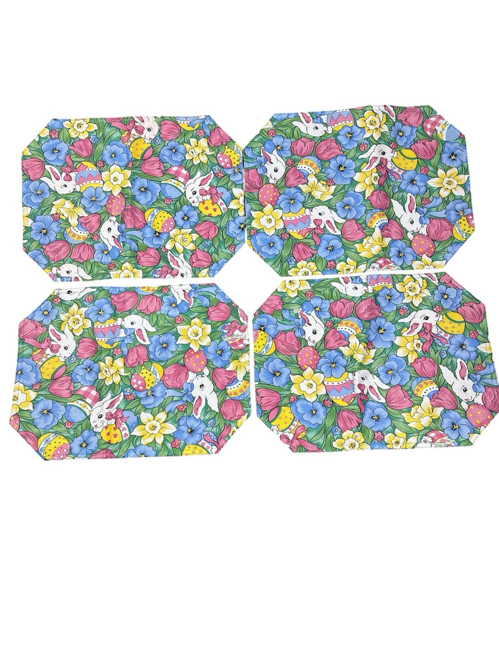 Vintage Easter Placemats Coated Vinyl Easter Bunnies Double Sided - Set of 4